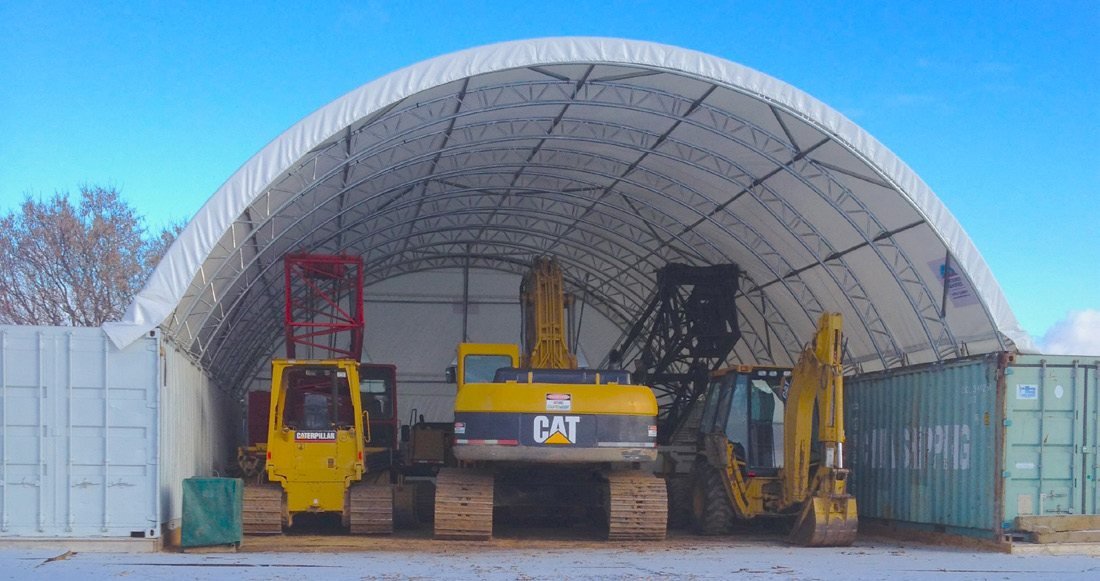 Shipping container converted into an enclosed workshop